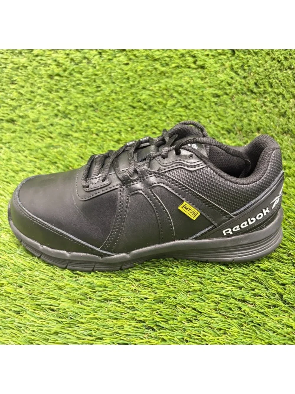 Reebok Guide Womens Size 7 Black Leather Lace Up Steel Toe Safety Work Shoes